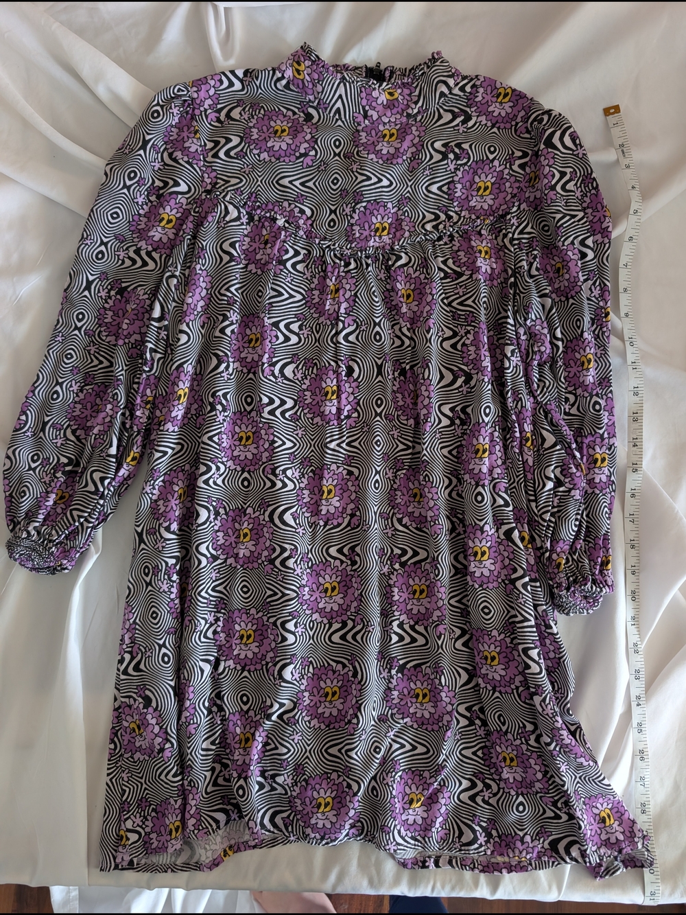 Nooworks Purple Floral Mini Dress with Black & White Geo Print